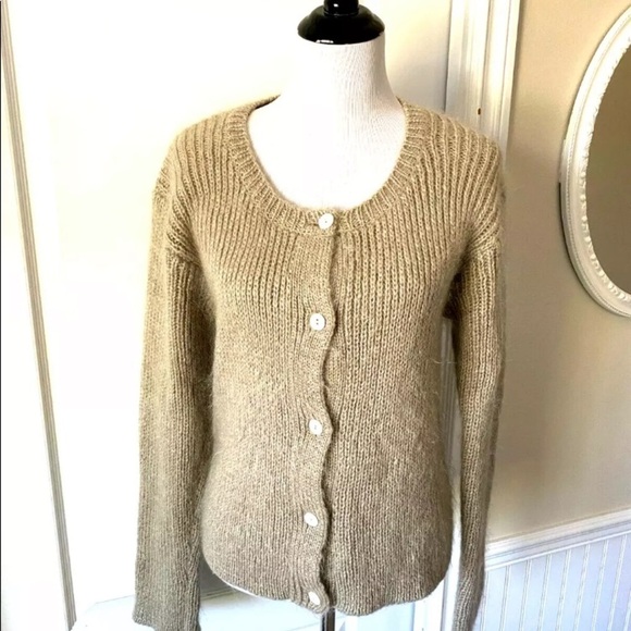 Vintage R.E.A.L Sz Small Cardigan Sweater Chunky Knit Button Mohair Wool Tan EUC - Picture 3 of 6